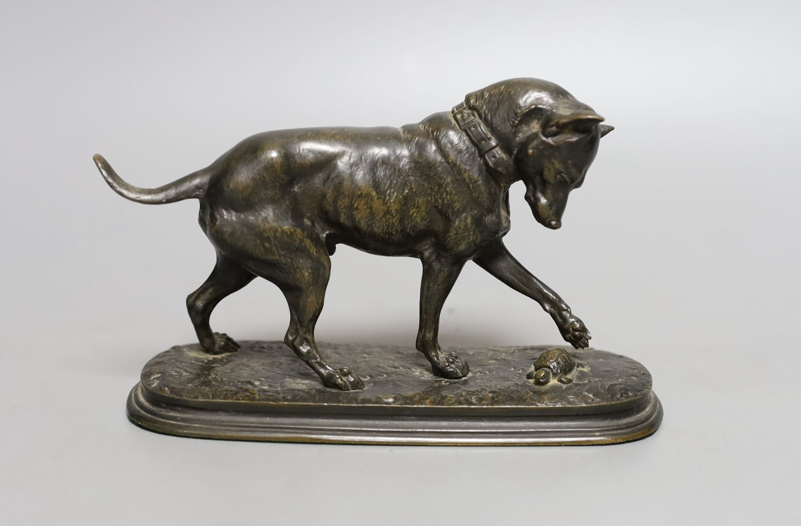 Joseph-François-Victor Chemin (1825-1901) a bronze study of a mastiff and a tortoise. 15cm long